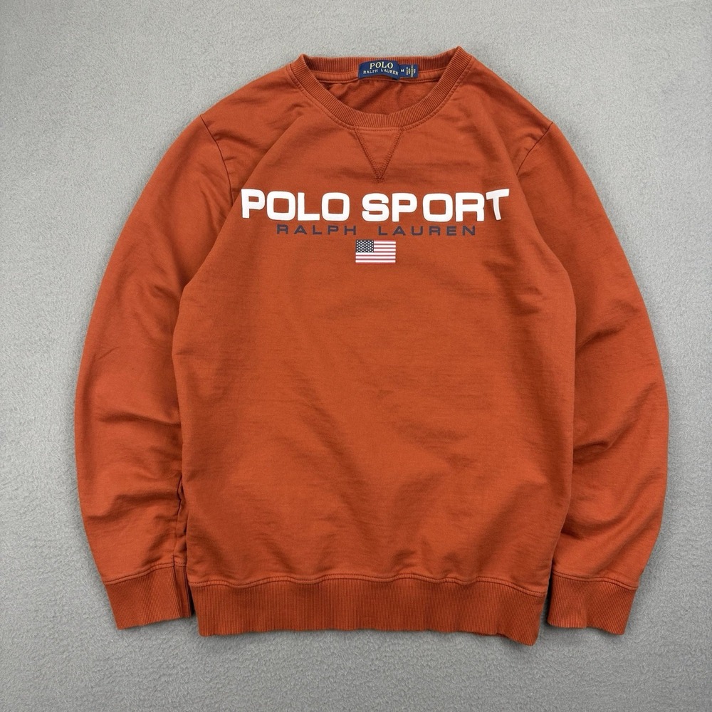 Ralph Lauren Sweater Mens M Orange Polo Sport Crew Neck Pullover Sweatshirt